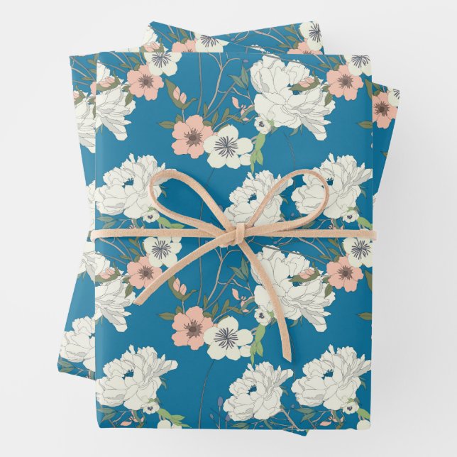 Feuille De Papier Cadeau Motif de jardin floral blanc (En situation)