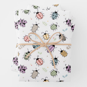 Feuille De Papier Cadeau Motif de jolis insectes colorés