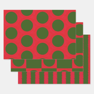 Feuille De Papier Cadeau Motif de la bande de points vert rouge