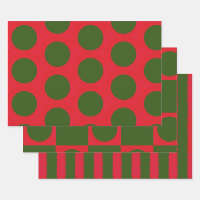 Feuille De Papier Cadeau Motif de la bande de points vert rouge (Lot)