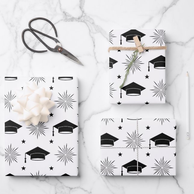 Feuille De Papier Cadeau Motif de la casquette noire et blanche (Recto)