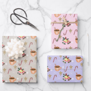 Feuille De Papier Cadeau Motif de la fête du cacao chaud de Noël