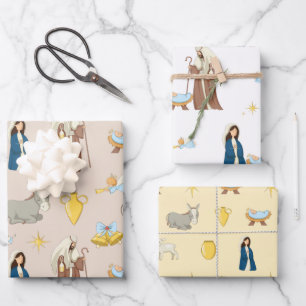 Feuille De Papier Cadeau Motif de la Nativité de Noël des Fêtes joyeux