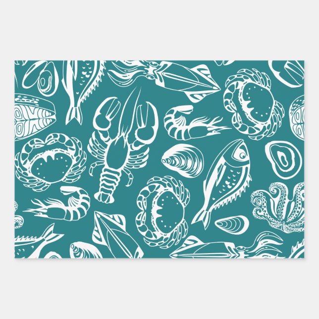 Feuille De Papier Cadeau Motif de l'amoureux des fruits de mer (Devant)
