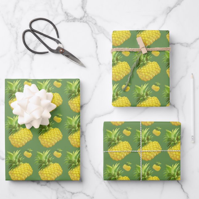 Feuille De Papier Cadeau Motif de l'ananas tropical: Art de fruit d'été (Recto)