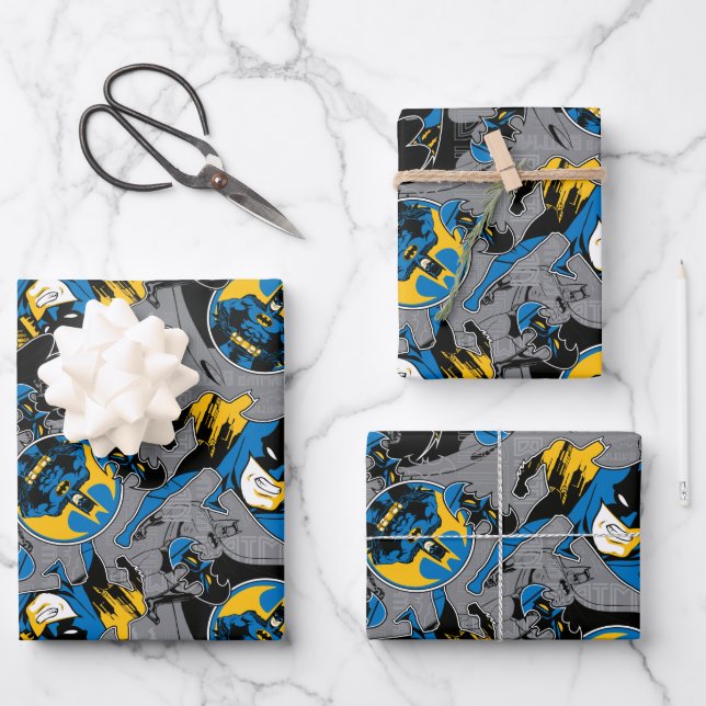 Feuille De Papier Cadeau Motif de lancer à fond Batman (Recto)