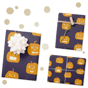 Feuille De Papier Cadeau Motif de lanterne Citrouille d'Halloween