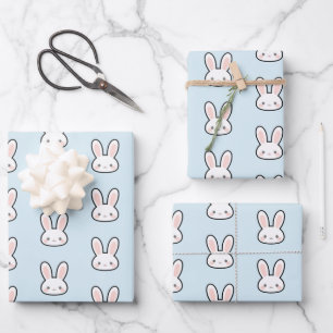 Feuille De Papier Cadeau Motif de lapin visage de lapin mignon