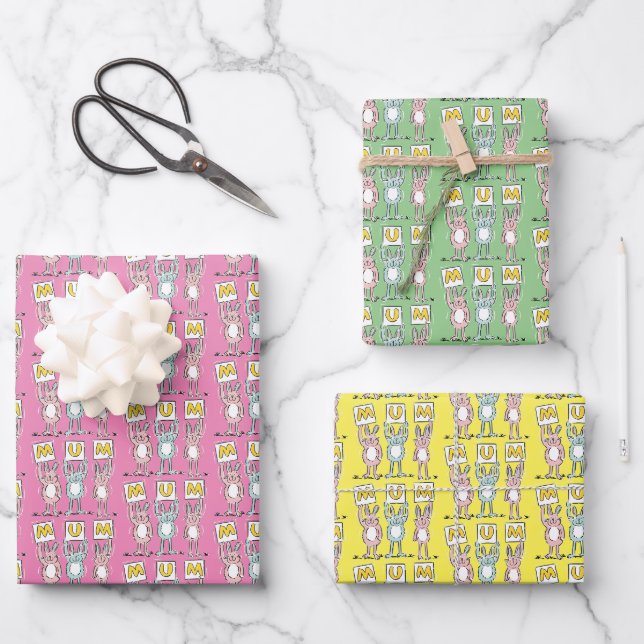 Feuille De Papier Cadeau Motif de lapins partout design (Recto)