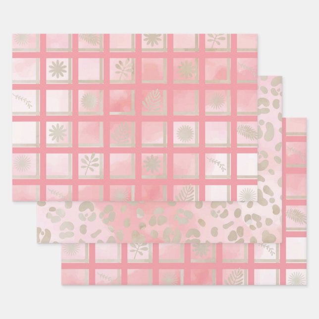 Feuille De Papier Cadeau Motif de léopard rose carré (Lot)
