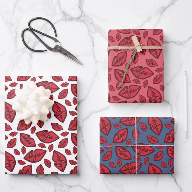 Feuille De Papier Cadeau Motif de lèvres amusantes (Recto)