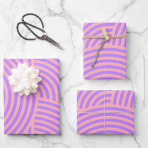 Feuille De Papier Cadeau Motif de lignes Super rétro rose et violet