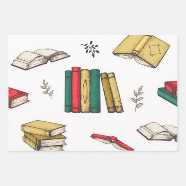Feuille De Papier Cadeau Motif de livre (Devant)