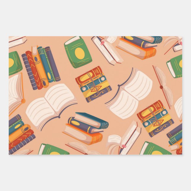 Feuille De Papier Cadeau Motif de livre (Devant)