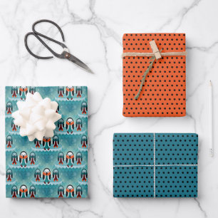 Feuille De Papier Cadeau Motif de manchot habillé en hiver de couleur amusa