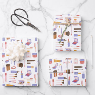 Feuille De Papier Cadeau Motif de maquillage cosmétique mignon