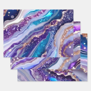 Feuille De Papier Cadeau Motif de marbre d'agate galaxie violet sarcelle
