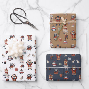 Feuille De Papier Cadeau Motif de mauvais vêtements de Noël sur les animaux