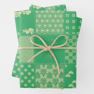 Feuille De Papier Cadeau Motif de mélange de fleurs PixelArt japonais