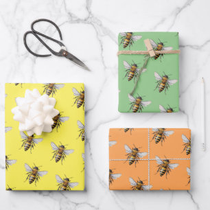Feuille De Papier Cadeau Motif de miel moderne cool abeille jaune orange sa