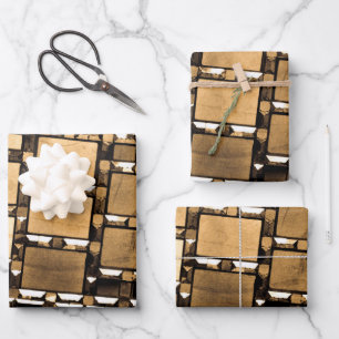 Feuille De Papier Cadeau Motif de miroirs géométriques Sepia