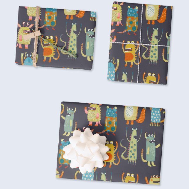 Feuille De Papier Cadeau Motif de monstres amusants (Cute monster pattern gift wrap)