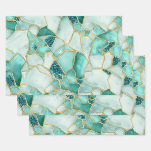 Feuille De Papier Cadeau Motif de mosaïque en verre de mer aquarelle Aqua T