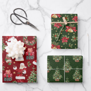 Feuille De Papier Cadeau Motif de Noël classique rétro