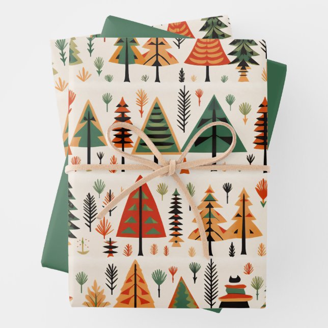 Feuille De Papier Cadeau Motif de Noël d'art populaire scandinave (En situation)