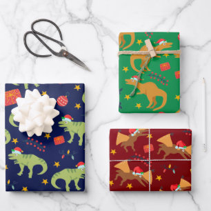 Feuille De Papier Cadeau Motif de Noël de Dinosaur