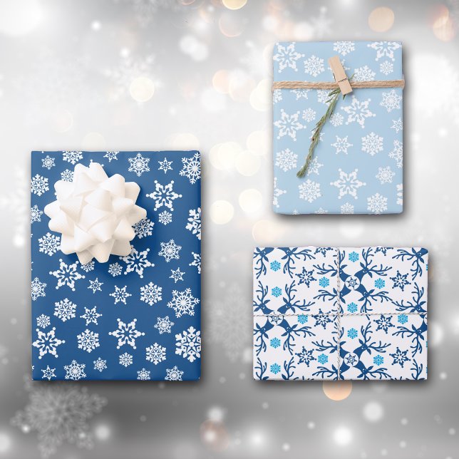 Feuille De Papier Cadeau Motif de Noël des rennes Blue Snowflake (Créateur téléchargé)
