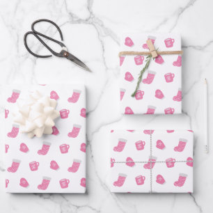 Feuille De Papier Cadeau Motif de Noël d'hiver rose
