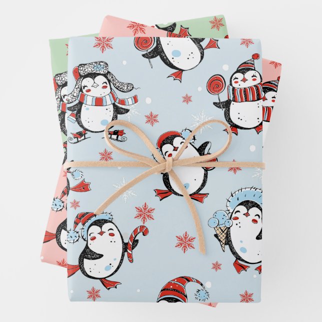 Feuille De Papier Cadeau Motif de Noël du mignon Penguin (En situation)