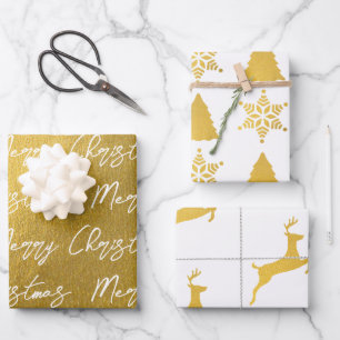 Feuille De Papier Cadeau Motif de Noël Gold & White