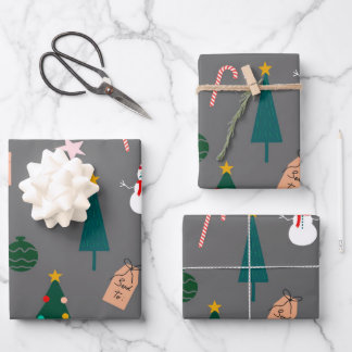 Feuille De Papier Cadeau Motif de Noël gris