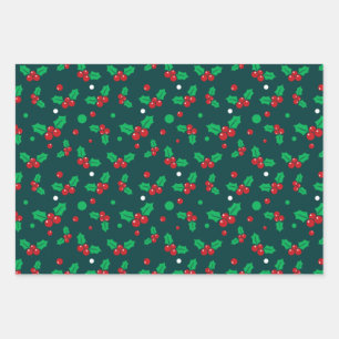 Feuille De Papier Cadeau Motif de Noël Holly Berry Mistletoe