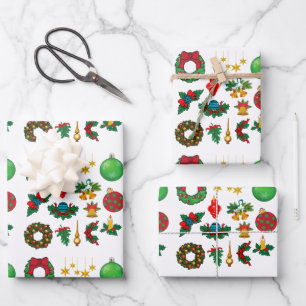 Feuille De Papier Cadeau Motif de Noël Rétro Vintage Père Noël Emballage