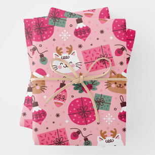 Feuille De Papier Cadeau Motif de Noël rose