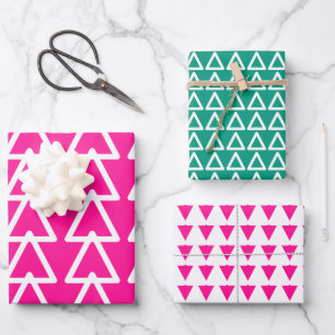 Feuille De Papier Cadeau Motif de Noël rose chaud et vert triangle
