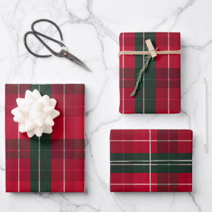 Feuille De Papier Cadeau Motif de Noël Rouge-vert Foncé