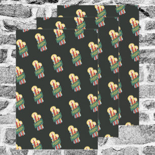 Feuille De Papier Cadeau Motif de Noël vintage, bougies Joie des Fêtes