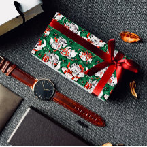 motif de Noël Vintage Vert des années 50 avec chat