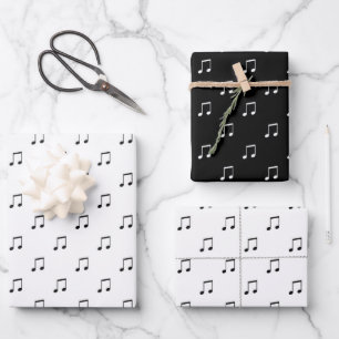 Feuille De Papier Cadeau Motif de note de musique mignonne noir et blanc
