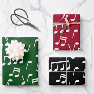 Feuille De Papier Cadeau Motif de notes de musique en rouge, vert, noir