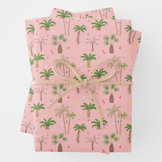 Feuille De Papier Cadeau Motif de palmiers de Noël tropicaux (En situation)