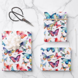Feuille De Papier Cadeau Motif de papillon à l'aquarelle colorée