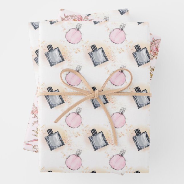Feuille De Papier Cadeau Motif de parfums floraux (En situation)