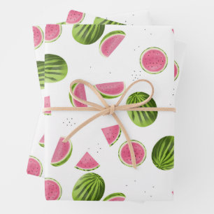 Feuille De Papier Cadeau Motif de pastèque rose et vert d'été
