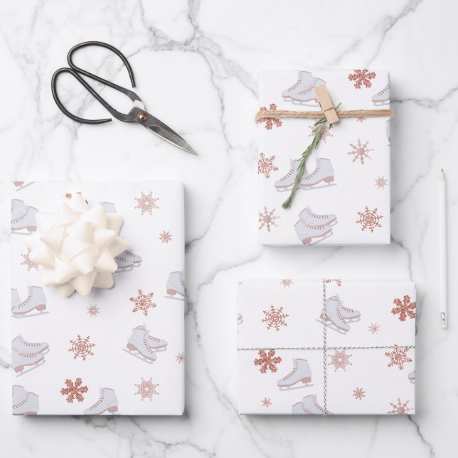 Feuille De Papier Cadeau Motif de patinage rose Gold Glace Skates Blush Pin (Recto)