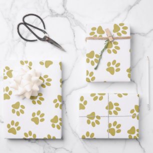 Feuille De Papier Cadeau Motif de pattes, pattes de chien, pattes dorées